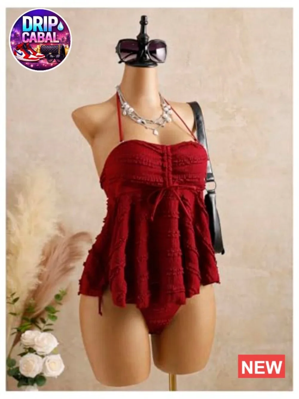 2 Piece Bandeau Tankini Swimsuits Ruffle Tiered Babydoll Tops with Panty